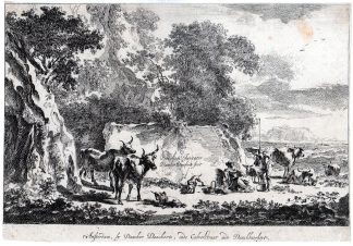 Antique Master Print-ANIMALS-SHEPARDS-LANDSCAPE-TITLE-Danckerts-Berchem-c.1665