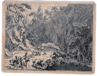 Antique Master Print-SHEPHERD-HORSE-COW-NATURAL BRIDGE-Groensveld-Berchem-c.1700