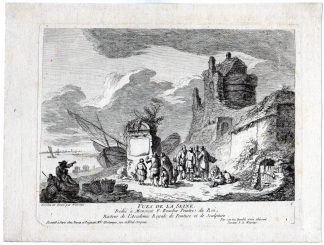 Antique Master Print-RIVER-SEINE-PARIS-FRANCE-PEOPLE-BOAT-Weirotter-c.1755