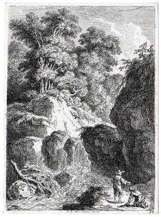 Antique Master Print-RIVER-WATERFALL-VITERBO-ITALY-FOREST-Weirotter-c.1755