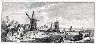 Antique Master Print-RIVER-BOATS-MILL-HOUSES-PEOPLE -Weirotter-ca. 1755