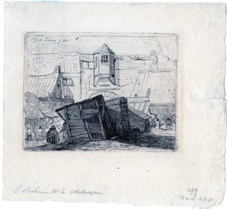 Antique Master Print-OLD FISHMARKET-ANTWERP-HOUSES-BELGIUM-FISH-Linning -1841