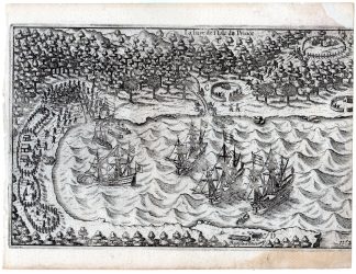 Antique Print-ISLAND OF PRINCIPE-PORTUGESE-SHIPS-SHELLING-van Doetecum-c.1600
