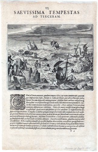 Antique Print-TENSERA-INDIA-STORM-SHIPWRECKS-PEOPLE DROWNING-de Bry-1598-1607