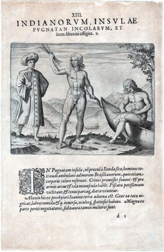 Antique Print-INHABITANTS-ABESSINIA-NAKED MAN-CANOE-TULBAN-AFRICA-de Bry-1598