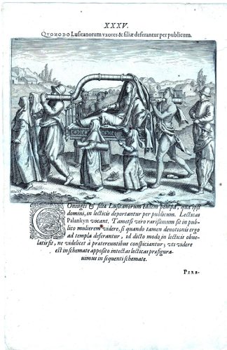 Antique Print-VOYAGE-INHABITANTS-PORTUGUESE-CARRIED-SEDAN CHAIR-de Bry-1598-1607