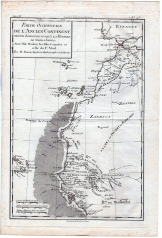Antique Map-NW AFRICA-SIERRA LEONE-MADEIRA-CANARY ISLANDS-CAPE VERDE-Bonne-1780