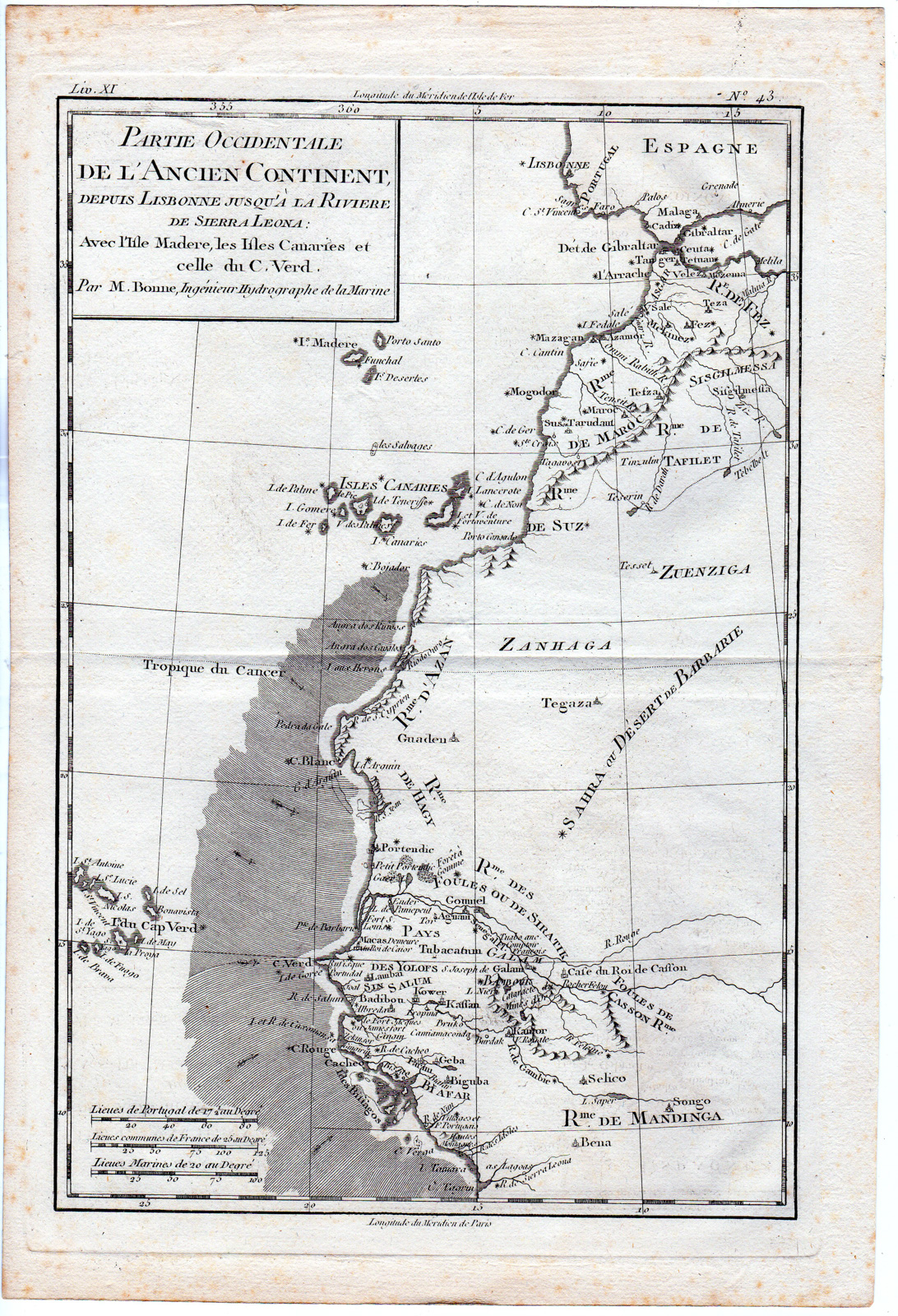 , Antique Map-NW AFRICA-SIERRA LEONE-MADEIRA-CANARY ISLANDS-CAPE VERDE-Bonne-1780, Pictura Antique Prints