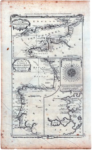 Antique Map-THE CHANNEL-BRITISH-NORTH SEA-SPAIN-PORTUGAL-Millar-1790