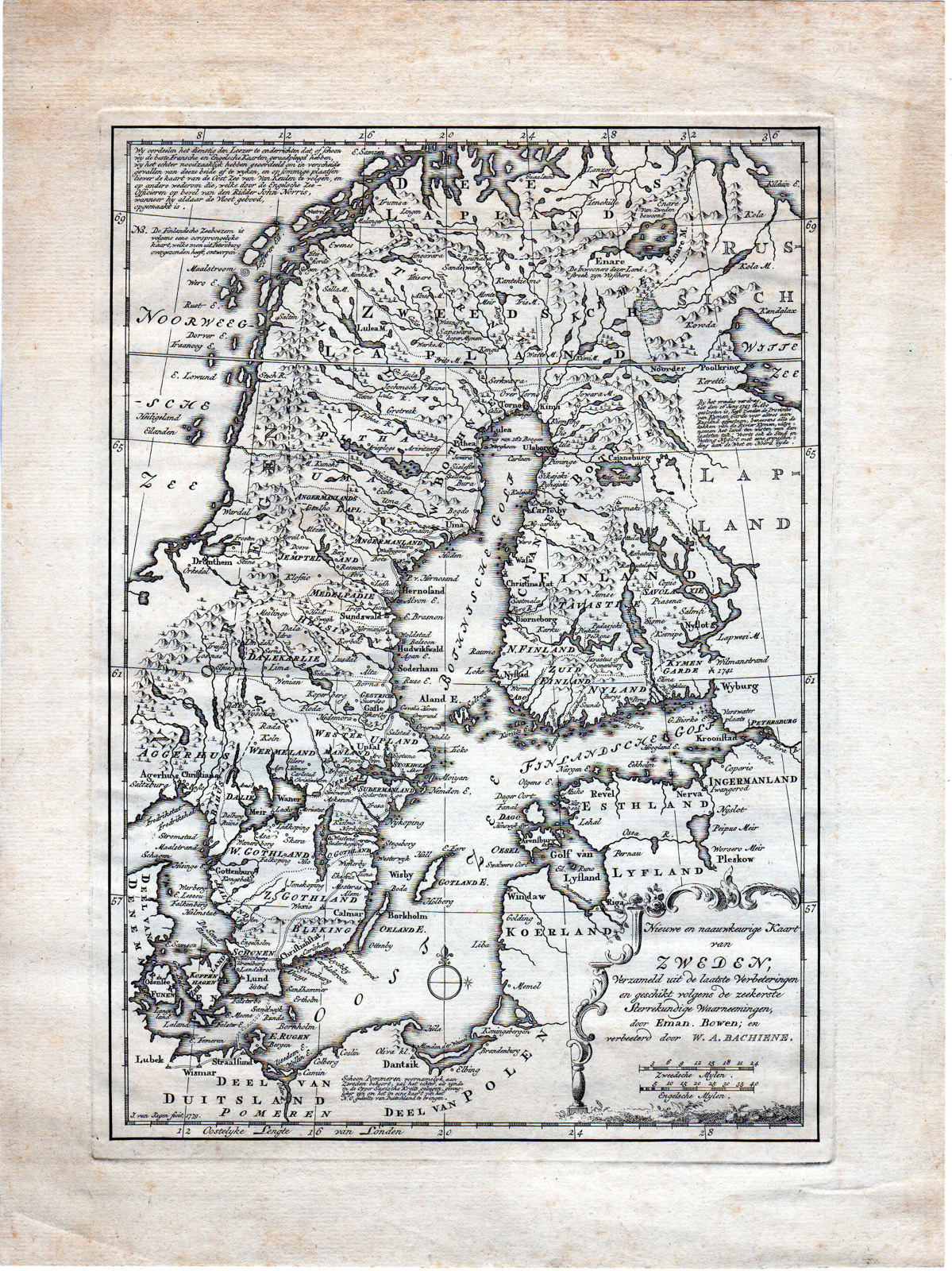 , Antique Map-SWEDEN-FINLAND-SCANDINAVIA-Jagen-Bowen-Bachiene-1779, Pictura Antique Prints
