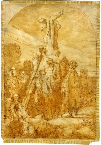 Antique Drawing-DESCENT-FROM-THE-CROSS-Rembrandt-1636