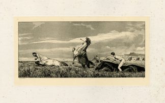 Antique Master Print-CENTAUR CHASED-NUDE MALES-HORSEBACK-Klinger-1881