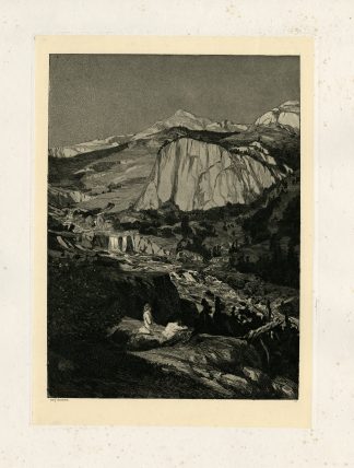 Antique Master Print-MOONLIT-NIGHT-MOUNTAIN-LANDSCAPE-NUDE-Klinger-1881