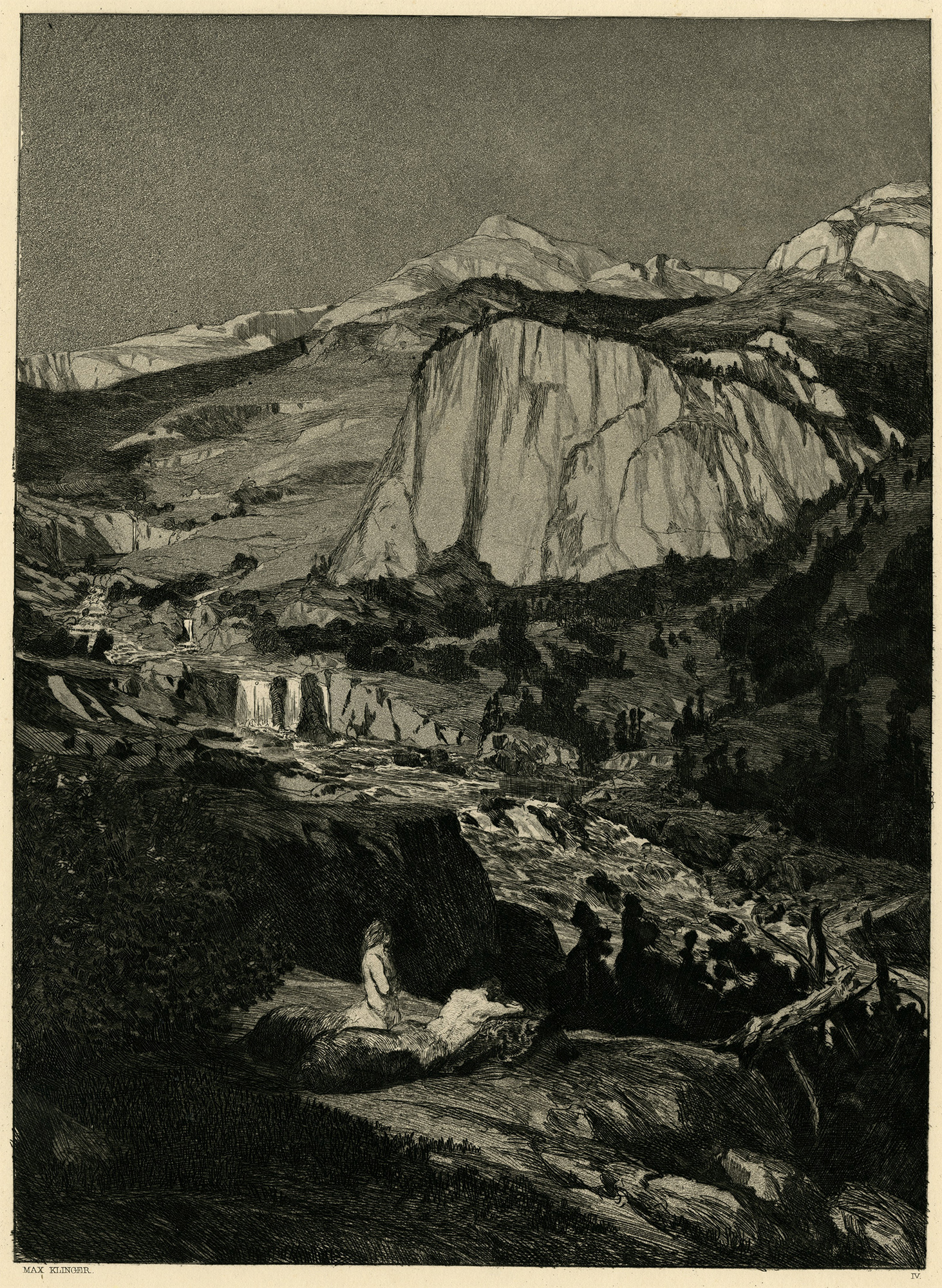 , Antique Master Print-MOONLIT-NIGHT-MOUNTAIN-LANDSCAPE-NUDE-Klinger-1881, Pictura Antique Prints