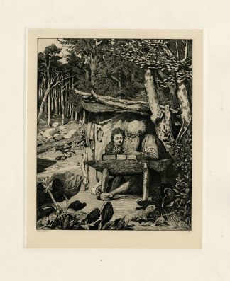 Antique Master Print-SIMPLICIUS-WRITING-LESSON-HERMIT-FOREST-Klinger-1881