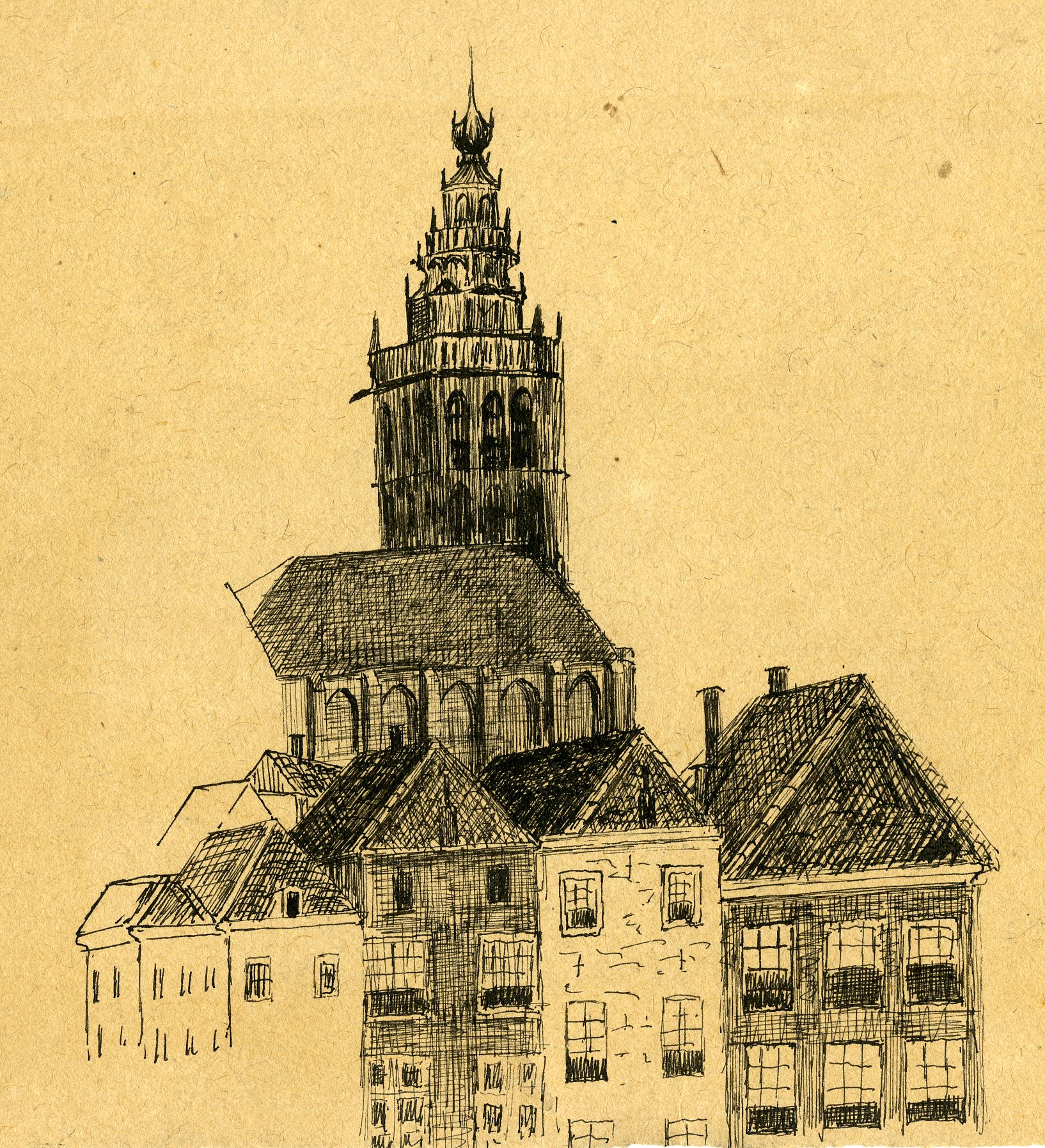 , Antique Drawing-NIJMEGEN-STEVENSKERK-LANDSCAPE-Anonymous-19th c., Pictura Antique Prints