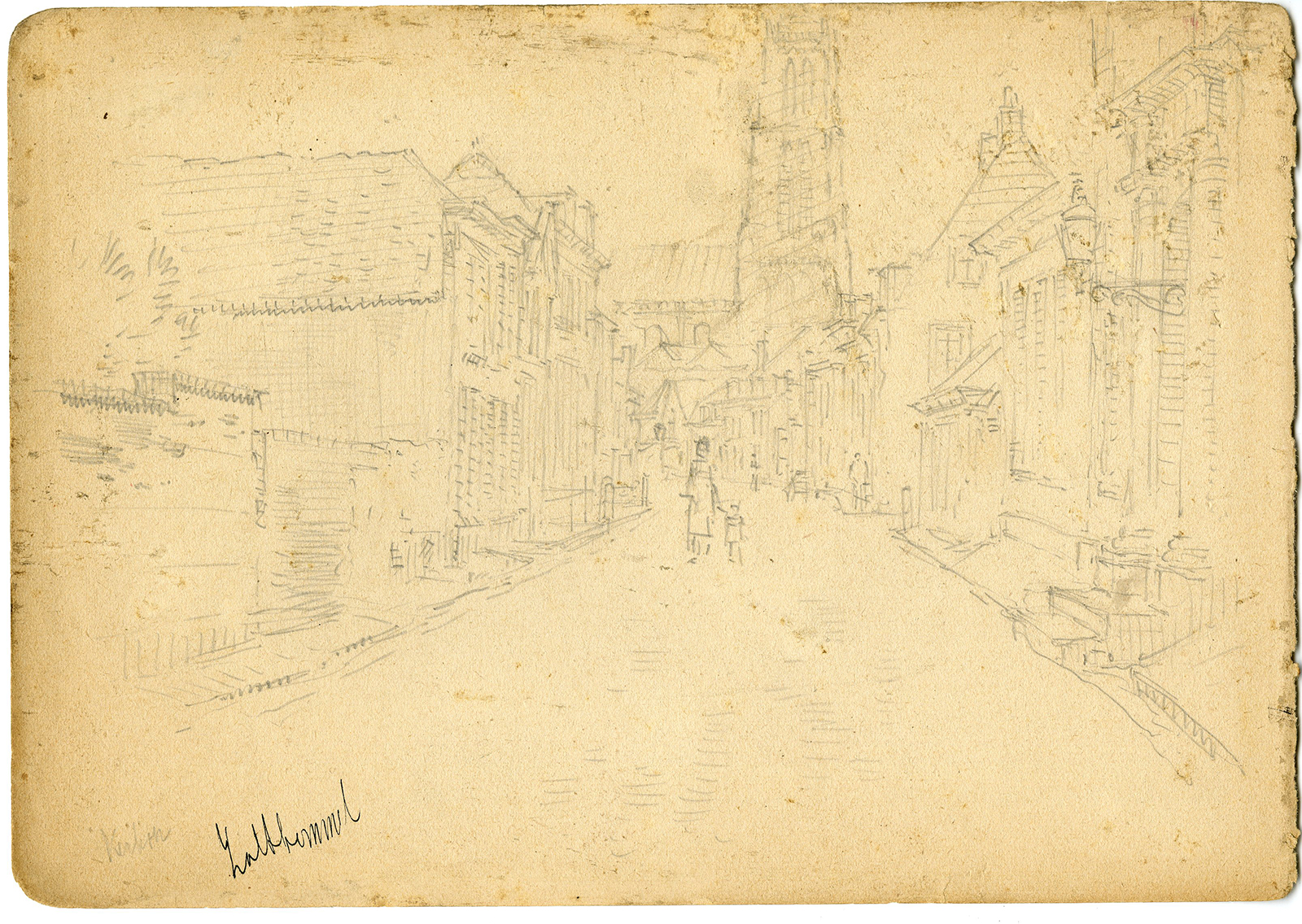 , Antique Drawing-ZALTBOMMEL-STREET-VIEW-Kerlen-c.1882-1957, Pictura Antique Prints