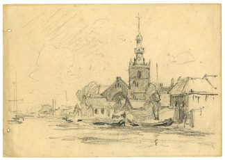 Antique Drawing-OVERSCHIE-VILLAGE-VIEW-Anonymous-19th c.