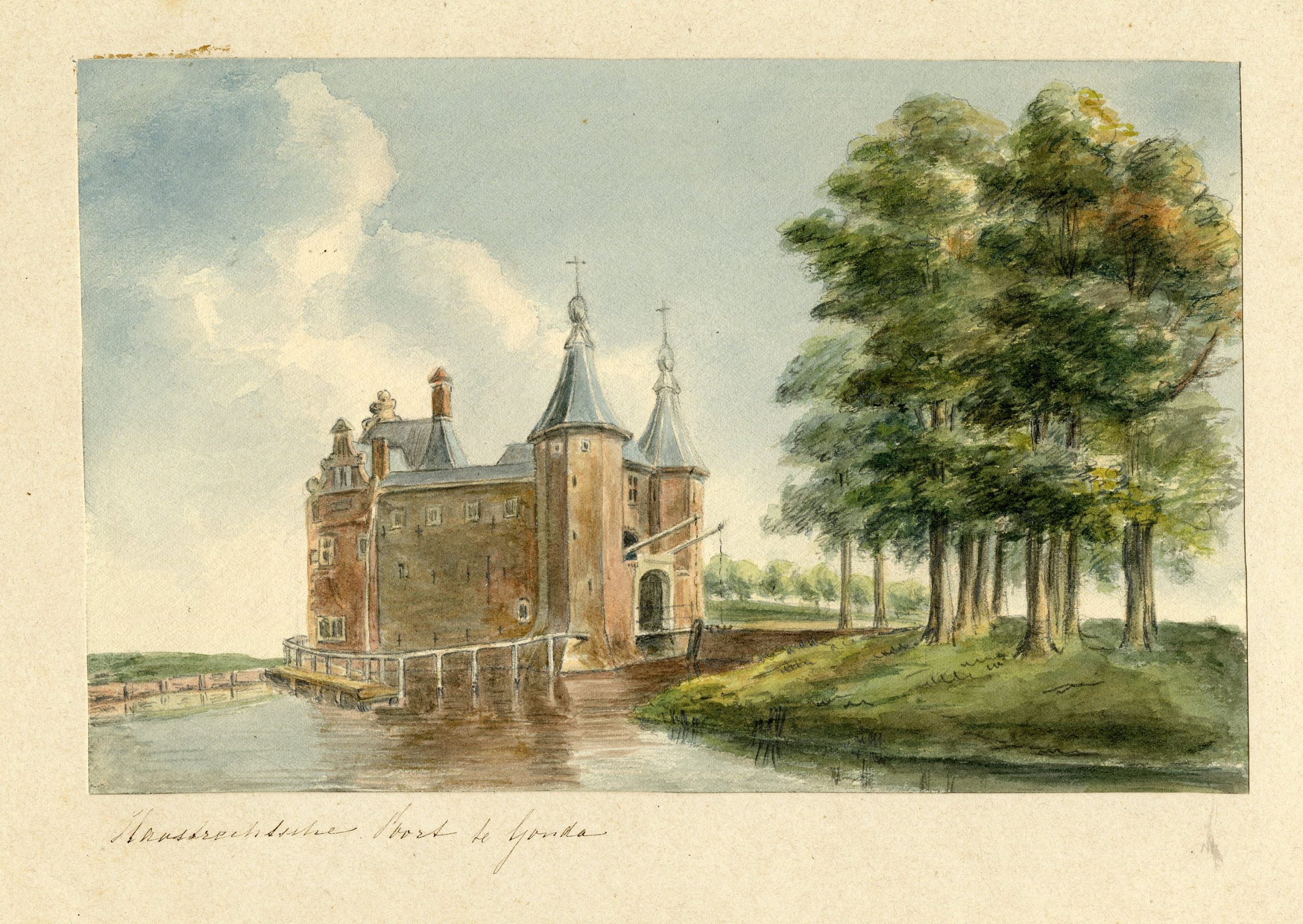 , Antique Drawing-HAASDRECHTSEPOORT-CITY GATE-GOUDA-Van der Goes van Dirxland-c.1800-1826, Pictura Antique Prints