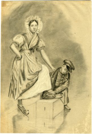 Antique Drawing-FEMALE-SKATER-FIGURE-Versteeg-1771-1843