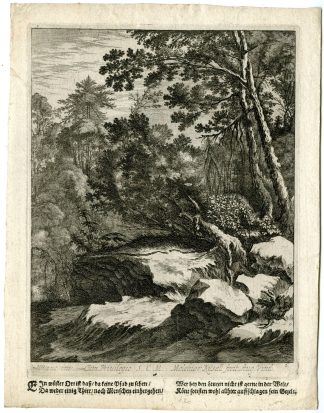 Antique Master Print-FOREST-LANDSCAPE-ROCKS-STREAM-PL.6-Kuesel-Baur-1670