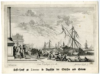Antique Master Print-LIVORNO-LUSTHAUS-HARBOUR-SHIPS-PL.18-Kuesel-Baur-1671