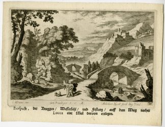 Antique Master Print-LUCCA-BRIDGE-WATERFALL-LANDSCAPE-FORT-P.26-Kuesel-Baur-1670