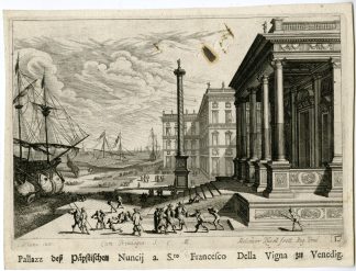 Antique Master Print-VENICE-PALAZZO-NUNCIO-HARBOUR-Kuesel-Baur-1670