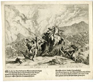 Antique Master Print-CHRISTIAN-OTTOMAN-CAVALRY-BATTLE-Kuesel-Baur-1670
