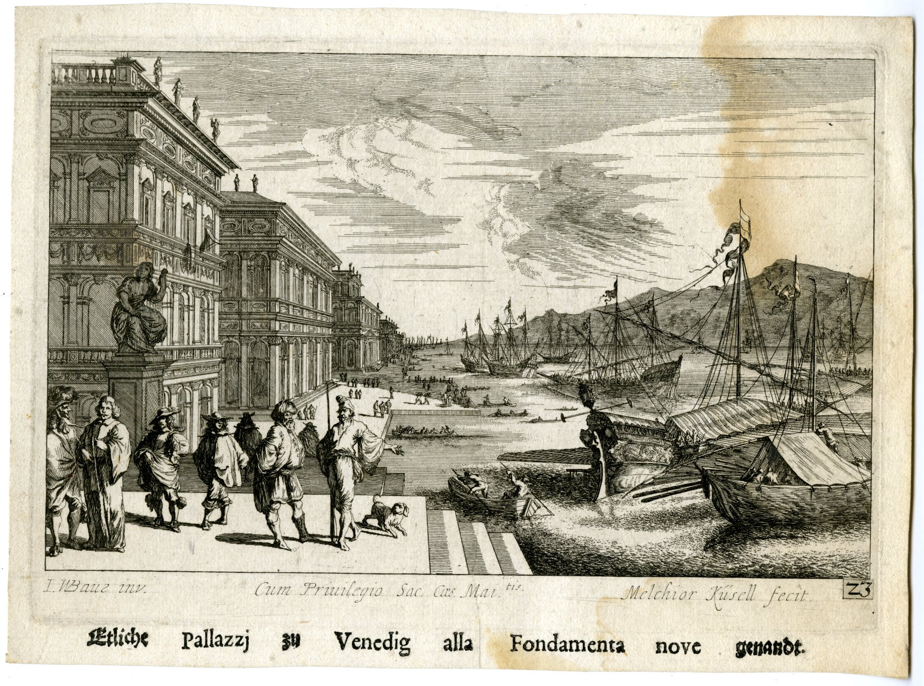 , Antique Master Print-VENICE-FONDAMENTA-NOVE-PALACCES-PL.23-Kuesel-Baur-1670, Pictura Antique Prints