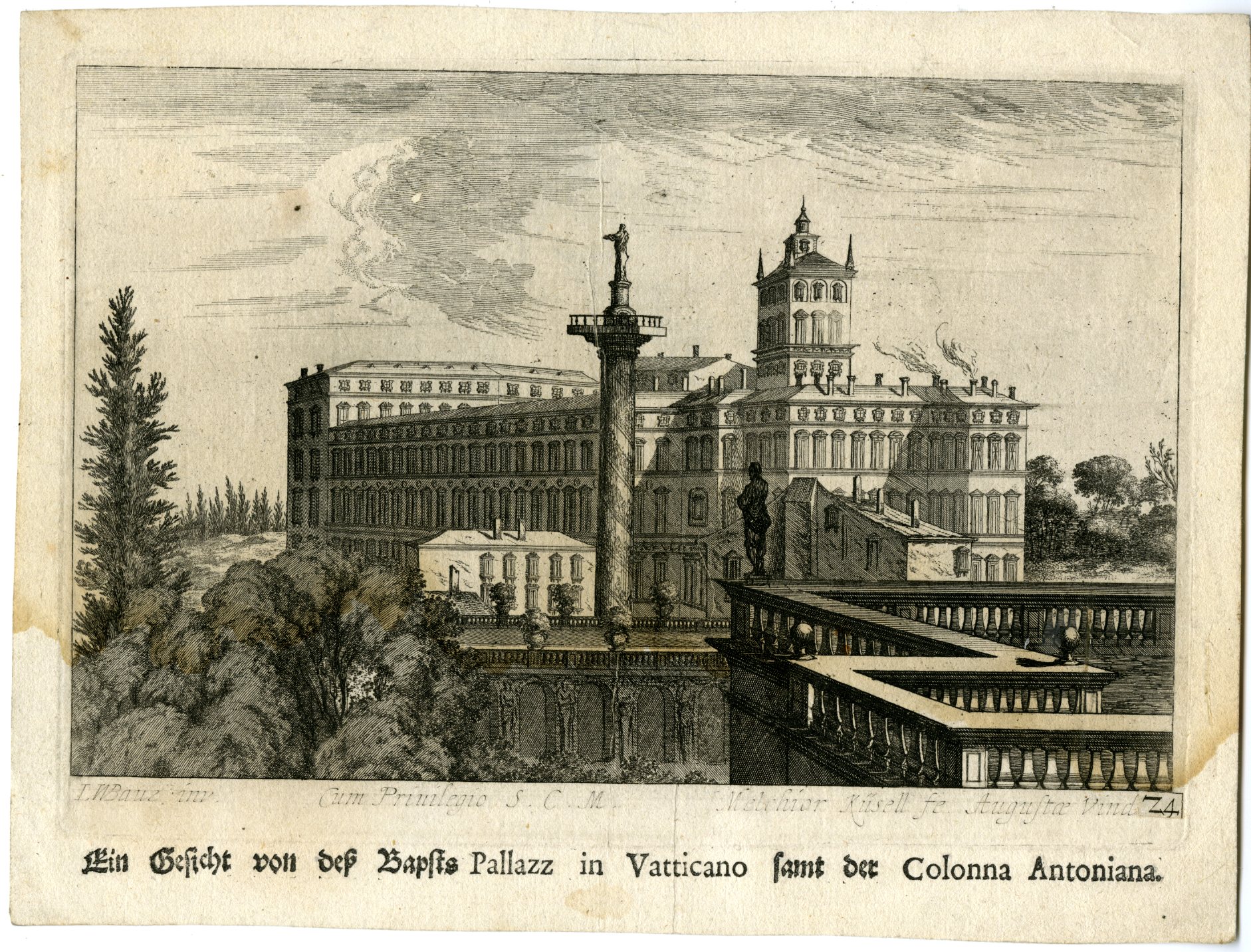 , Antique Master Print-VATICAN-COLONNA-ANTONIANA-ROME-PL.24-Kuesel-Baur-1670, Pictura Antique Prints