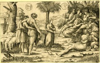 Antique Master Print-JOSEPH-EXPLAINING-DREAMS-BIBLICAL-Beatrizet-Raphael-1541