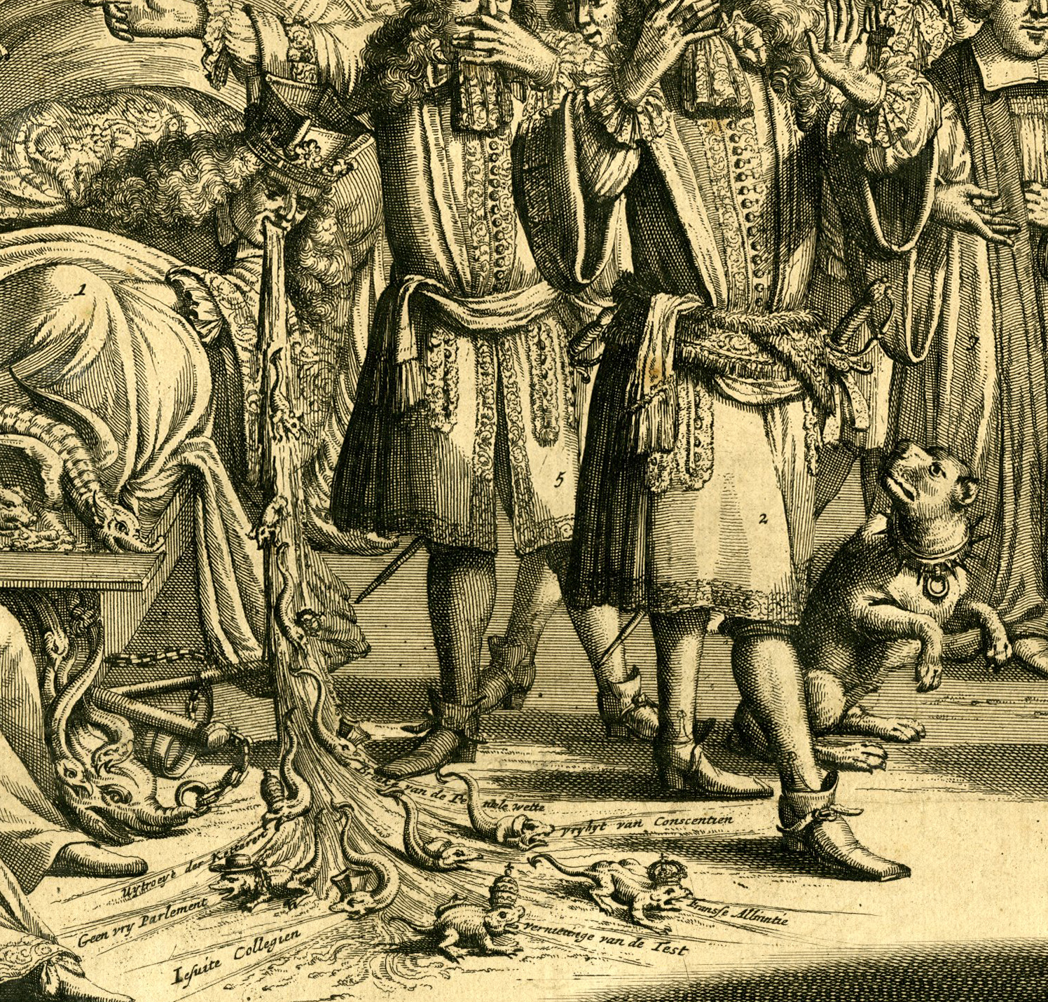 , Rare-Antique Master Print-BROADSIDE-FALL OF JAMES II-De Hooghe-1688, Pictura Antique Prints
