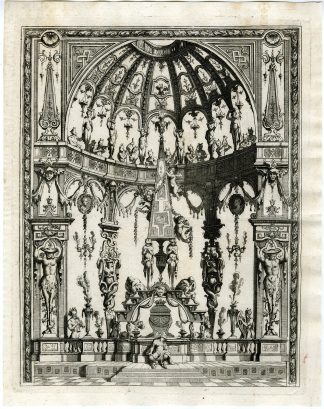 Antique Master Print-OBELISK-HALF-DOME-GROTESQUE-ORNAMENT-Berain-c.1700