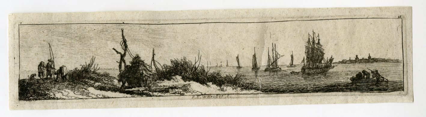 , 2-Antique Master Prints-COASTAL-LANDSCAPES-FISHERMEN-SHIPS-Weirotter-c.1760, Pictura Antique Prints