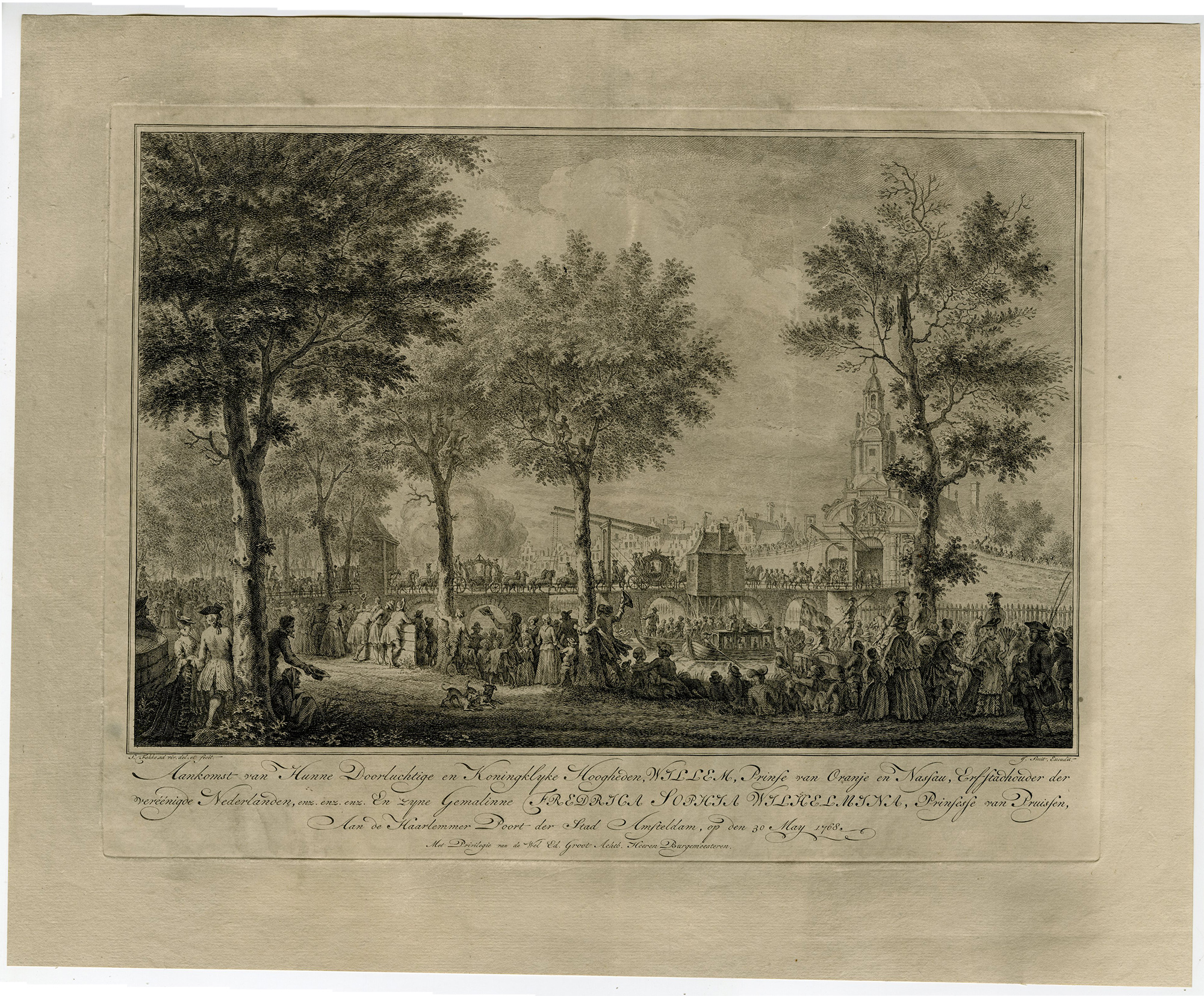 , Antique Master Print-ARRIVAL-WILLIAM-V-WILHELMINA-AMSTERDAM-Fokke-1768, Pictura Antique Prints