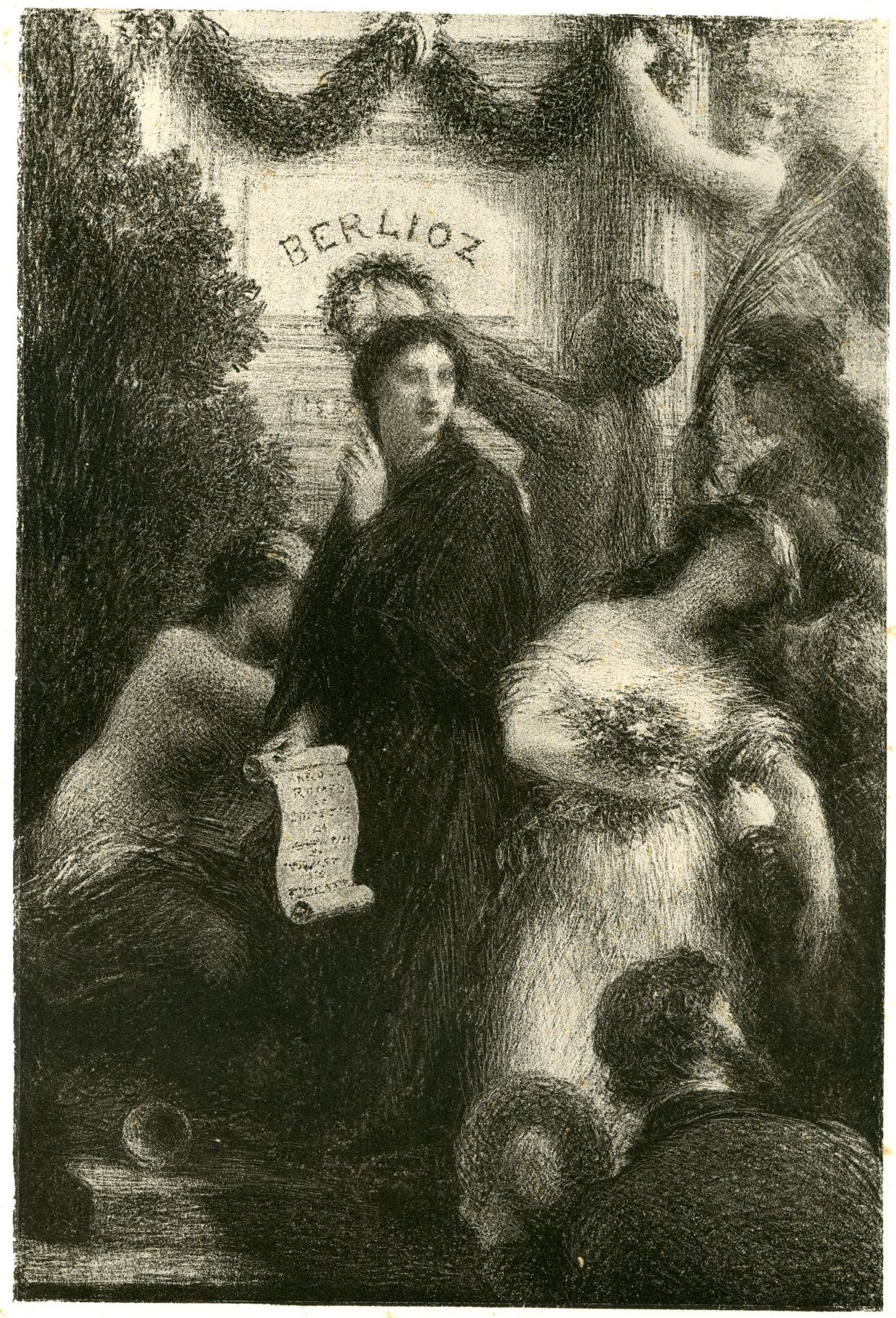 , Antique Master Print-BERLIOZ-APOTHEOSIS-SYMBOLIST-LITHO-Fantin-Latour-c.1888, Pictura Antique Prints