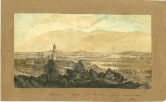 Antique Drawing-PANORAMIC-VALLEY-LANDSCAPE-Voet-1860