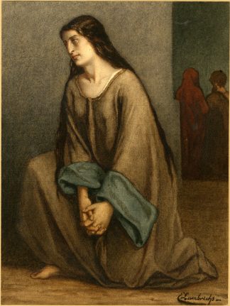 Antique Drawing-KNEELING-WOMAN-Lambrichs-19th c.
