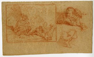 Antique Drawing-STUDY-FLUTE-PLAYER-Falbe-Chodowiecki-Rembrandt-18th c.