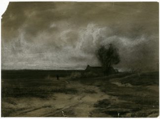 Antique Drawing-DUTCH-LANDSCAPE-FARMHOUSE-Anonymous-19th c.