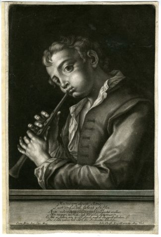 Antique Master Print-BOY-FLUTE-MUSICAM-DOCET-AMOR-Leopold-c.1720-1750