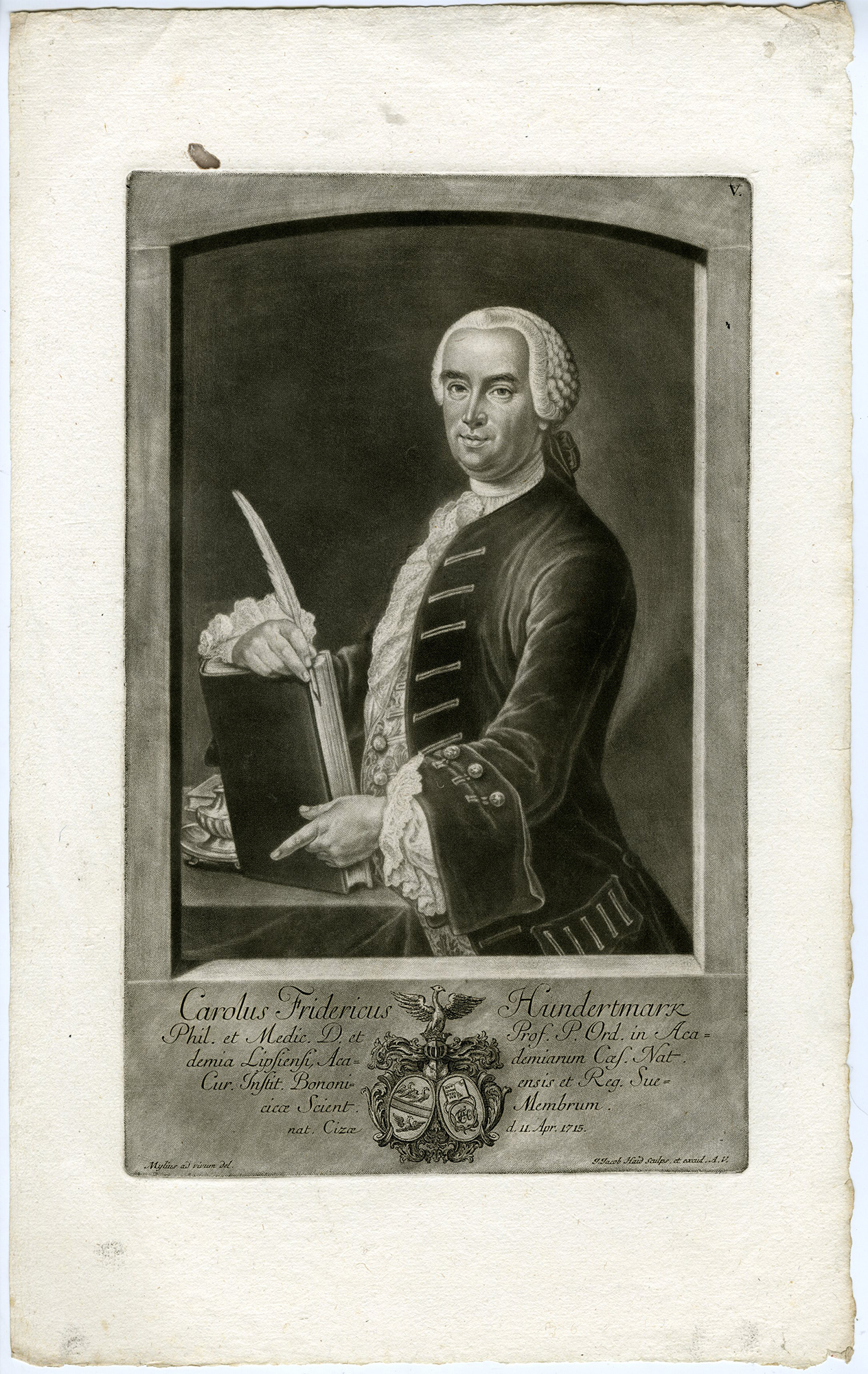 , Antique Master Print-KARL-FRIEDRICH-HUNDERTMARK-PHYSICIAN-Haid-Mylius-1757, Pictura Antique Prints