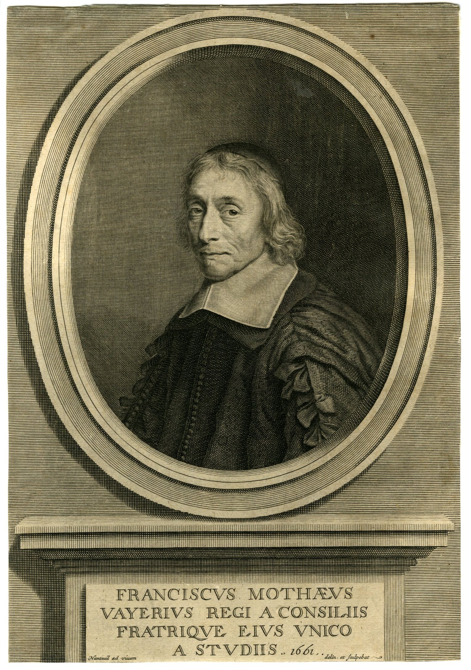 , Antique Master Print-FRANCOIS-DE-LA-MOTHE-LE-VAYER-PORTRAIT-Nanteuil-1661, Pictura Antique Prints