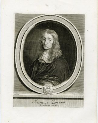 Antique Master Print-FRANCOIS-MANSART-PORTRAIT-Edelinck-Namur-c.1700
