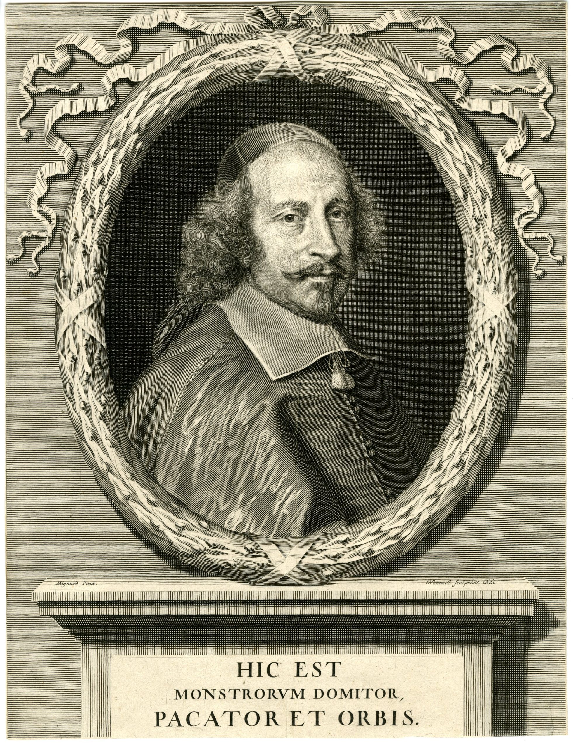 , Antique Master Print-CARDINAL-JULES-MAZARIN-PORTRAIT-Nanteuil-Mignard-1661, Pictura Antique Prints