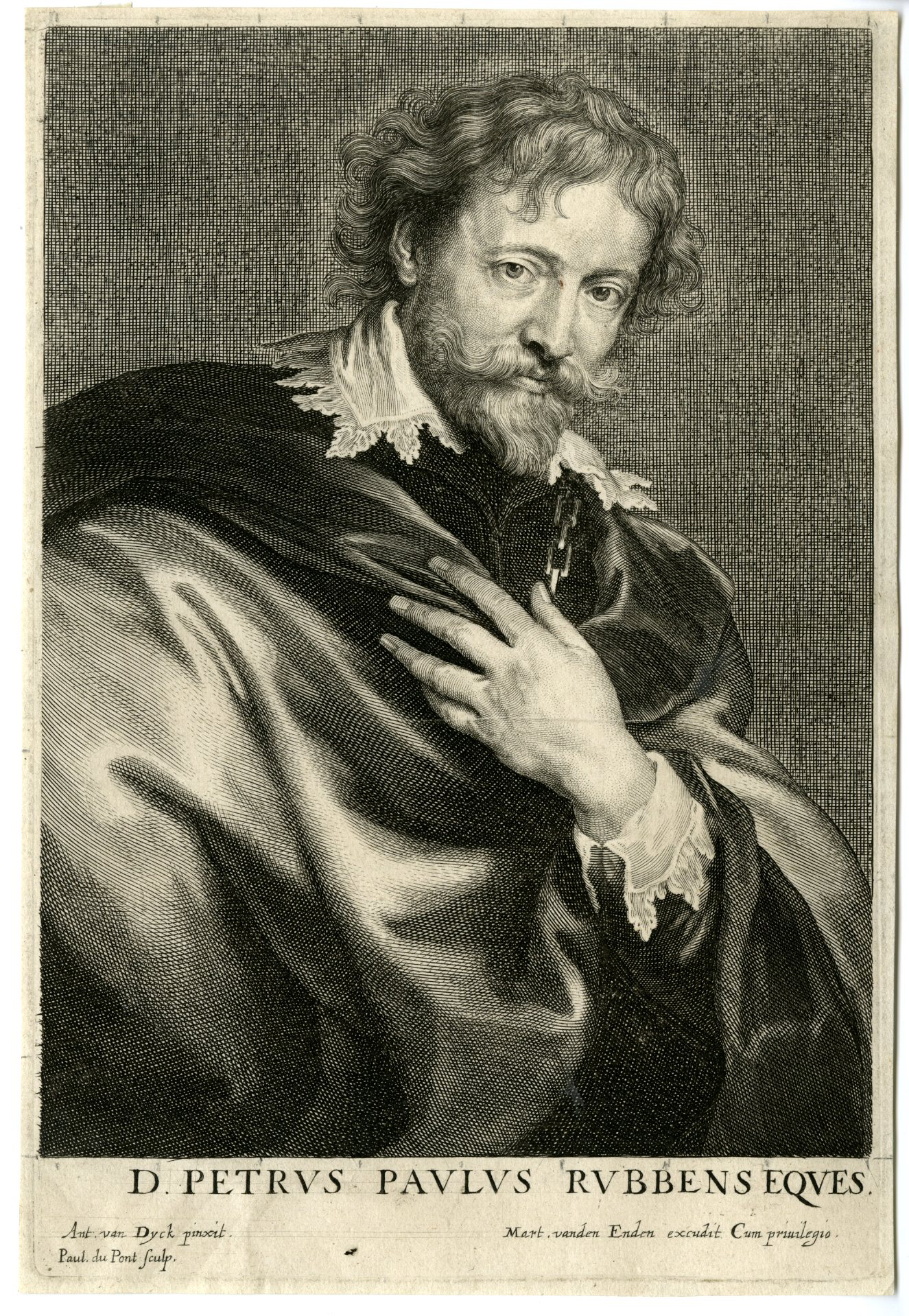 , Antique Master Print-PETER-PAUL-RUBENS-PORTRAIT-Pontius-Van Dyck-c.1630-1640, Pictura Antique Prints