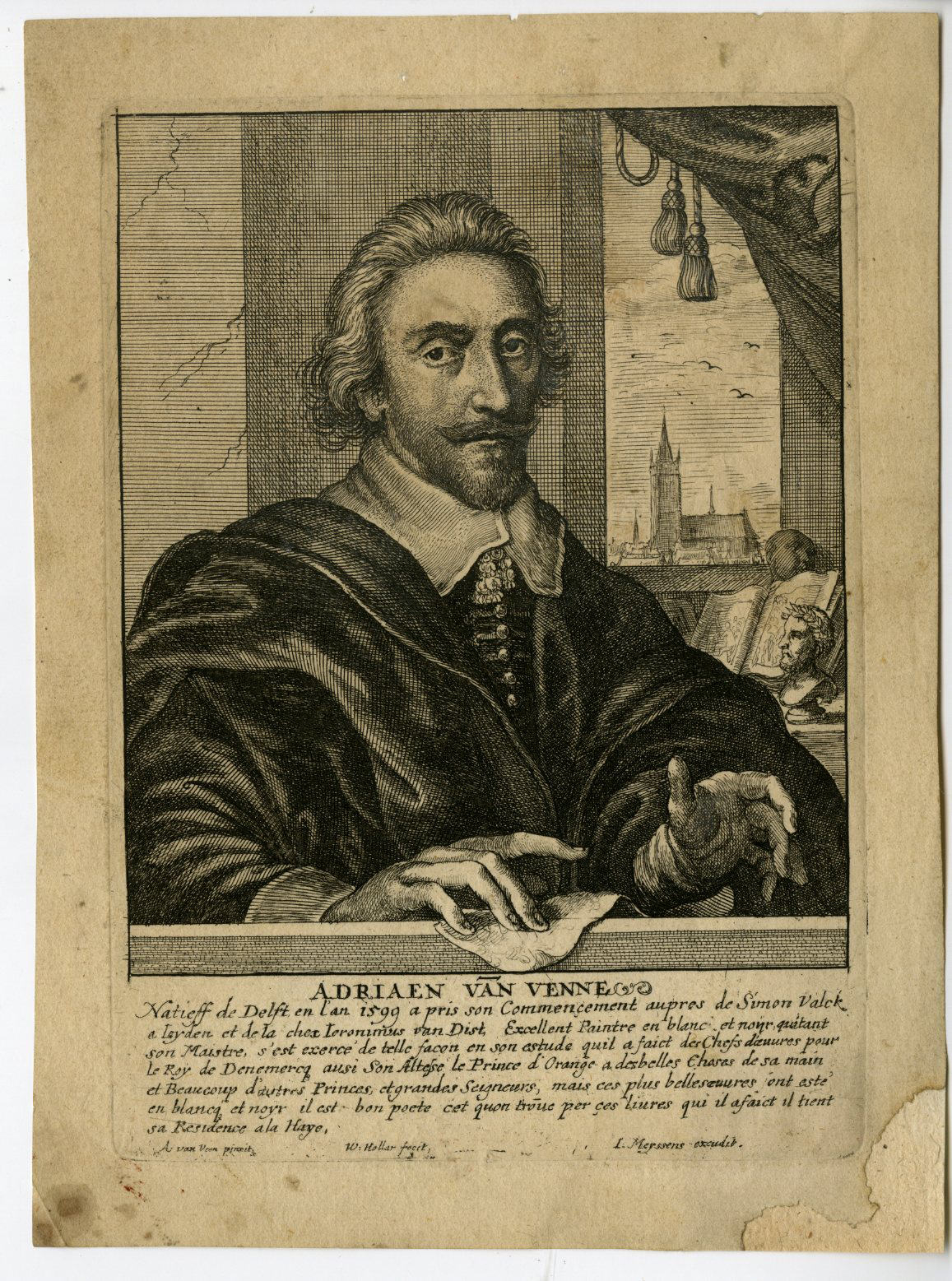 , Antique Master Print-ADRIAEN-VAN-DE-VENNE-PORTRAIT-Hollar-Van de Venne-1649, Pictura Antique Prints
