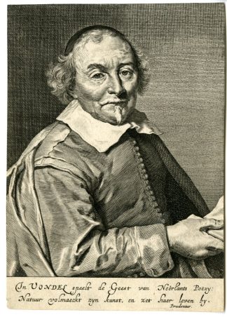 Rare-Antique Master Print-JOOST-VAN-DEN-VONDEL-PORTRAIT-PRINT-Lievens-Bergh-c.1650