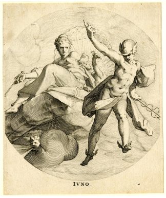 Rare-Antique Master Print-JUNO-FROM-THE-THREE-GODDESSES-Panderen-Spranger-c.1600